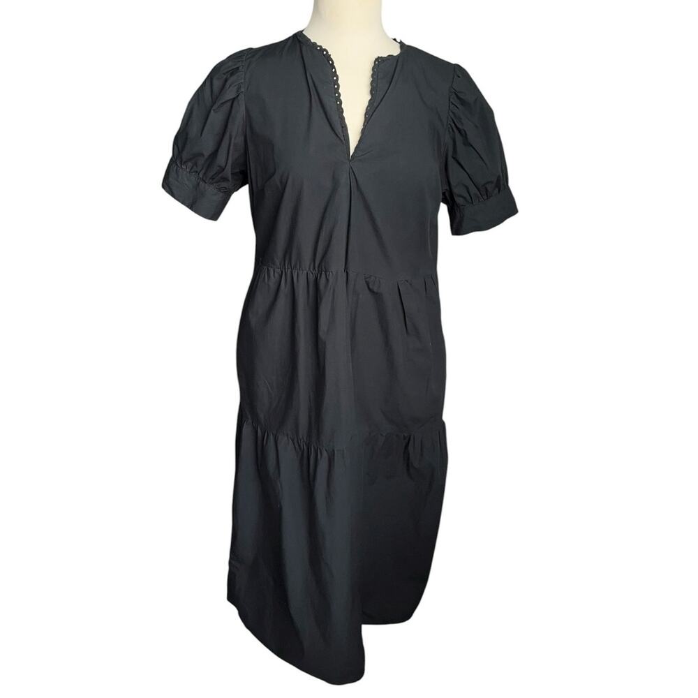 Who What Wear Dress Black Tiered Puff Sleeves Cottagecore Preppy Eyelet Medium